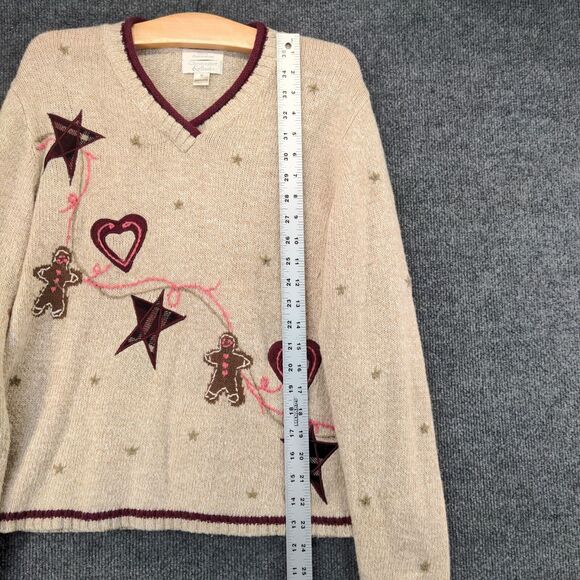 Christopher & Banks Hand Embroidered Sweater Womens Size M Tan Wool Blend - Picture 4 of 12